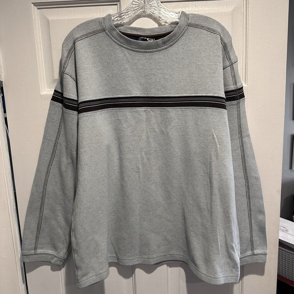 XG Extreme Quality Men's L Gray Ribbed Striped Long Sleeve Shirt Y2K Retro
